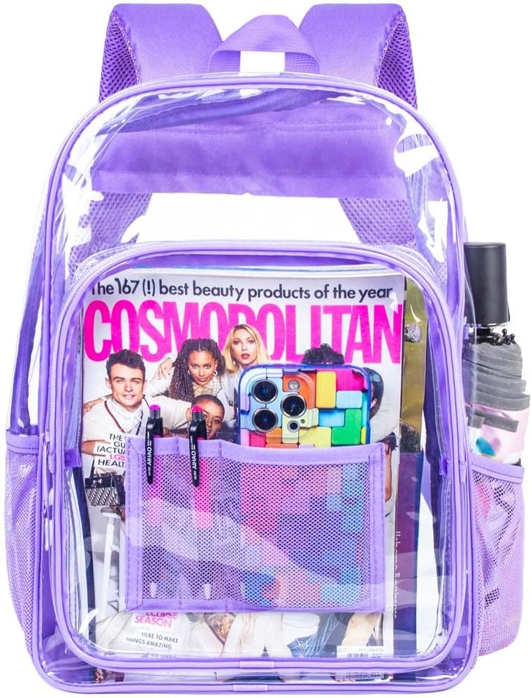 Clear Backpack, Heavy Duty Transparent Bookbag - Purple