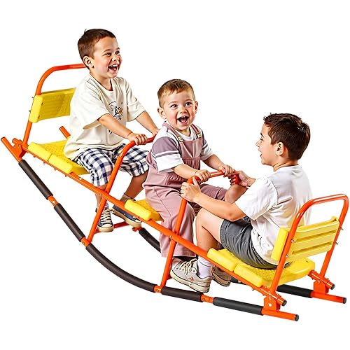 VEVOR Seesaw Teeter Totter for Kids Outdoor, 200 lbs Load Capacity, Metal Rocking Teeter Totter with Handles, Toddler Seesaw for Kids Aged 3+, Playground Equipment for Lawn, Backyard, 3 Seats