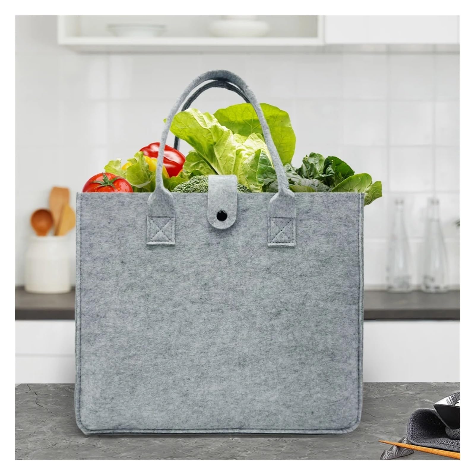 Felt Wool Tote Bag Filz-Einkaufstasche, Picknick-Tasche, Handtasche, großes Fassungsvermögen, Handtaschen-Aufbewahrung, Organizer for Kleinigkeiten, Snacks, Spielzeug, Reisen, Einkaufen(Light Grey)