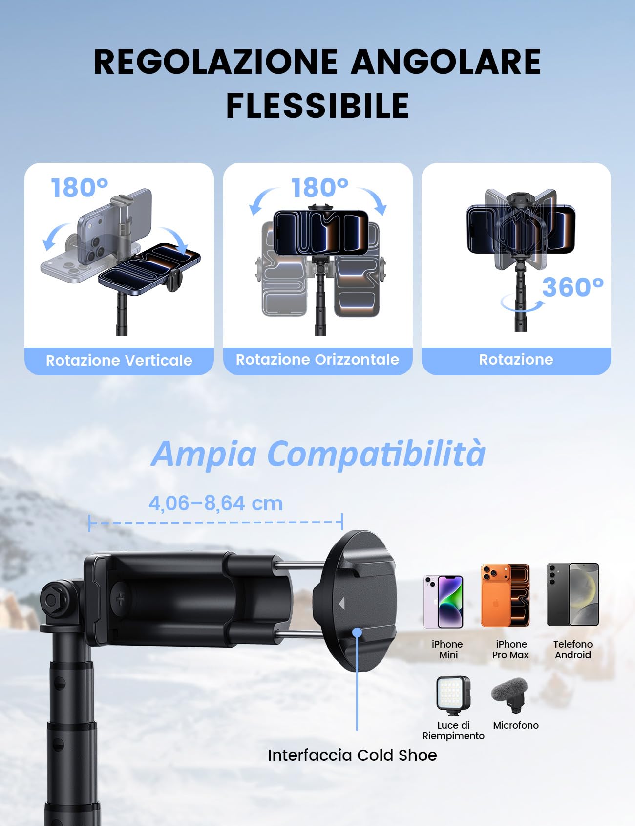 Lamicall Treppiede Smartphone, Bastone Selfie - [Apertura Automatica] 165cm Treppiede Portatile Estensibile con Telecomando Wireless & Slitta a Freddo, Alluminio, 360° Rotazione, per iPhone/Samsung