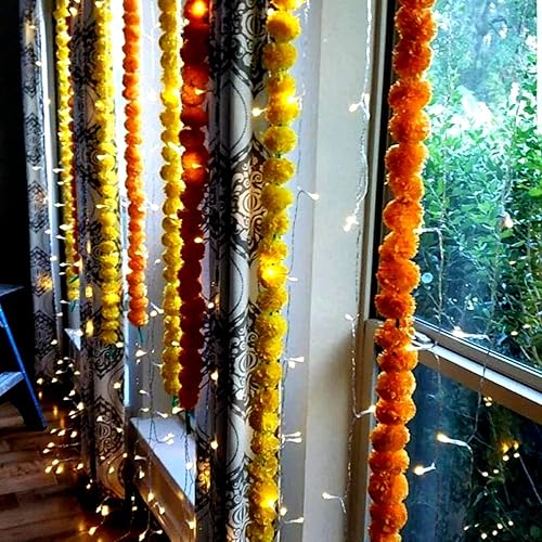 Vista 8 de 5 guirnaldas de flores artificiales de caléndula de 5 pies de largo, celebraciones, bodas indias, eventos temáticos, decoraciones, decoraciones