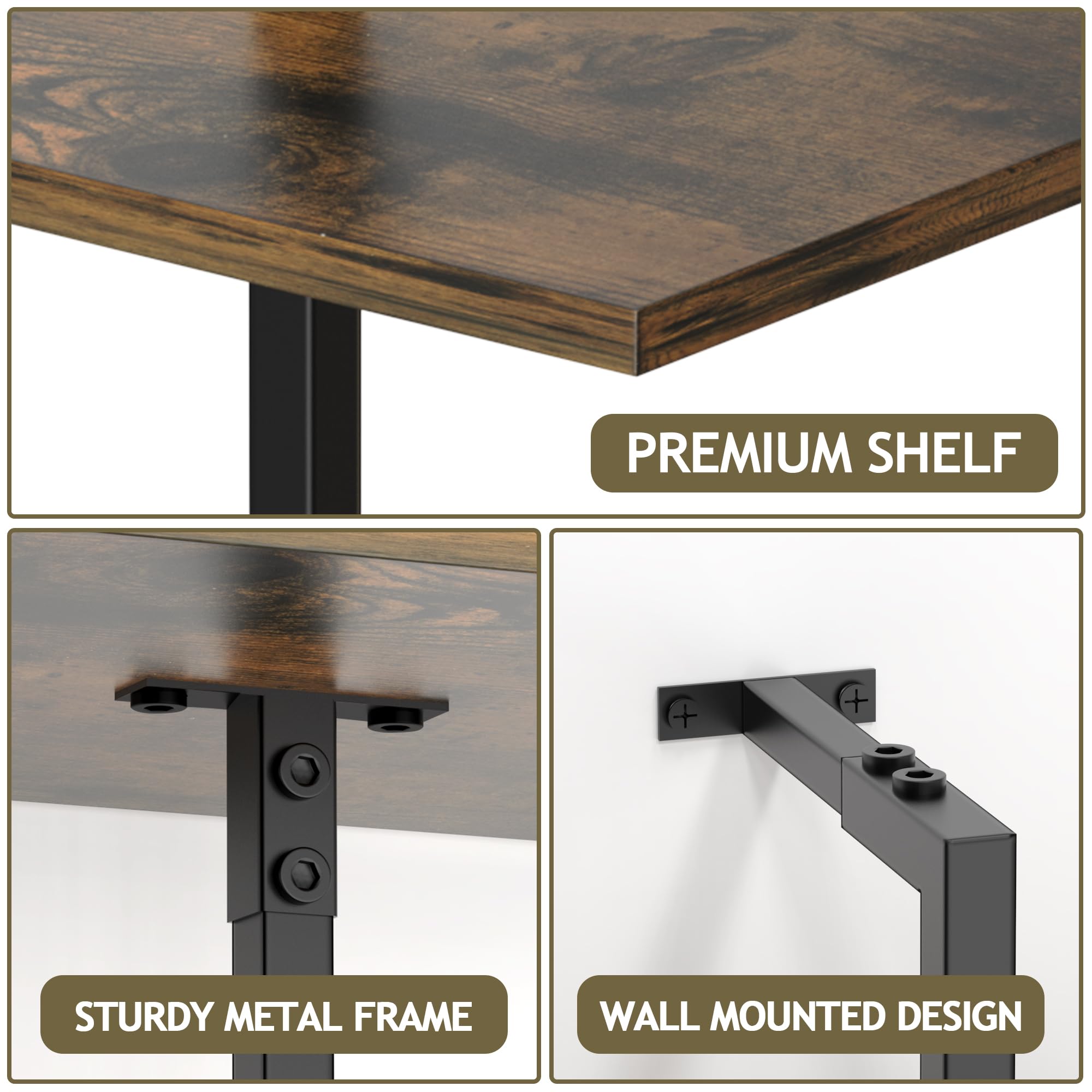 Scaffale a scala, libreria a 5 ripiani in legno a parete con struttura in metallo, organizer aperto vintage, scaffale a scala per soggiorno, camera da letto, ufficio domestico, marrone rustico
