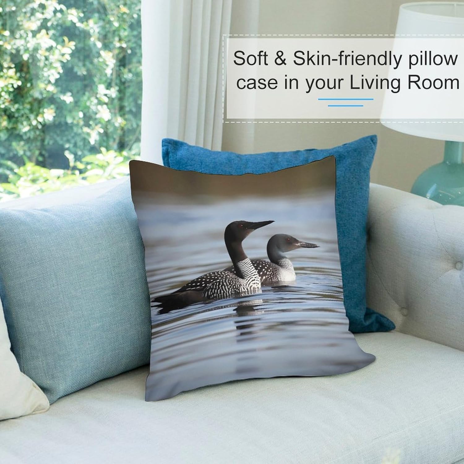 Throw Pillow Covers Set of 2 Loon Birds Pillow Cover for Sofa Decorative Square Pillowcases Soft Cushion Cases for Couch Bedroom Living Room Office 26 "x26