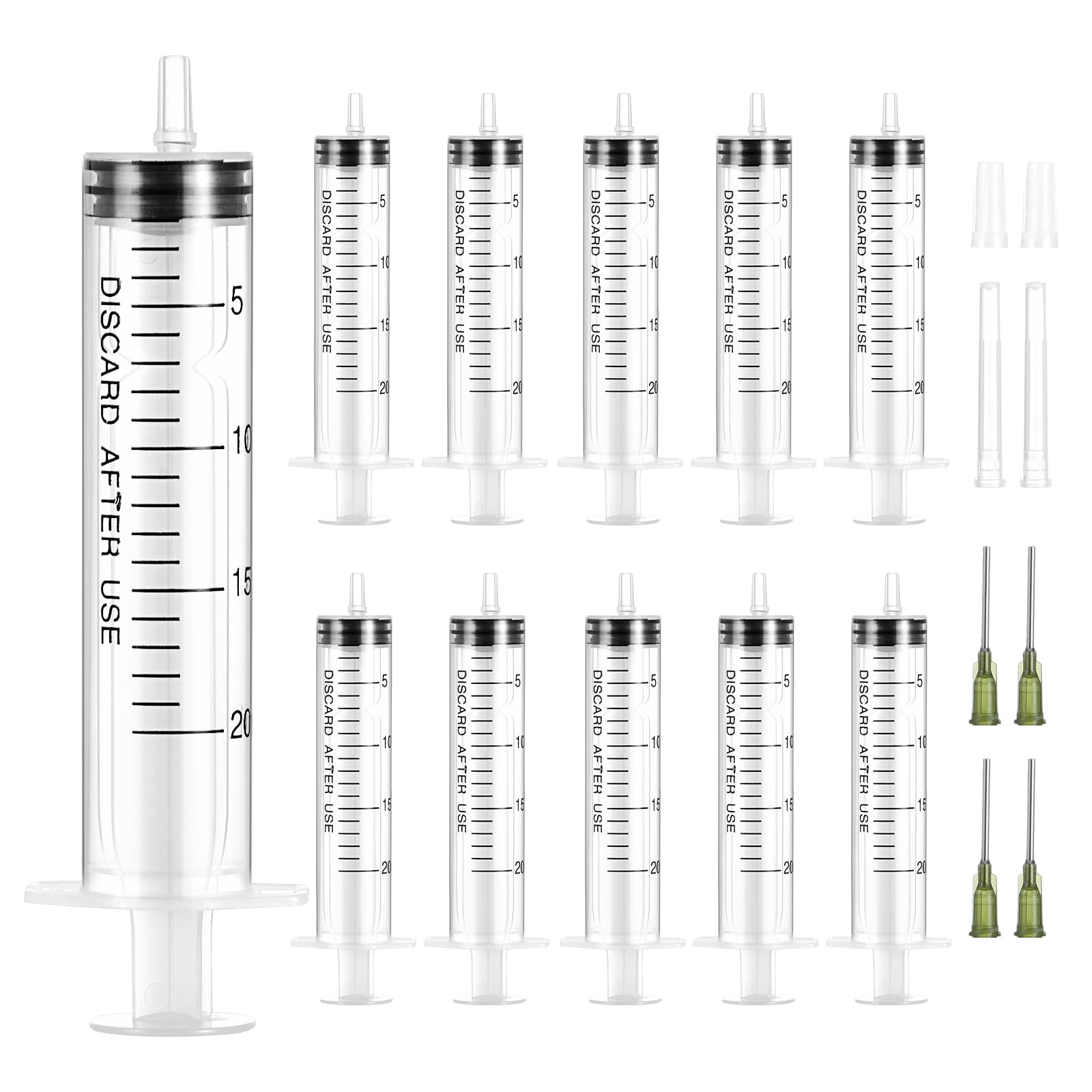 10 Siringhe Di Plastica da 20 ml Con Aghi Smussati da 14 g, Siringhe Riutilizzabili Per La Misurazione di Liquidi, Laboratori Scientifici, Alimentazione di Animali Domestici, Industria, Colle