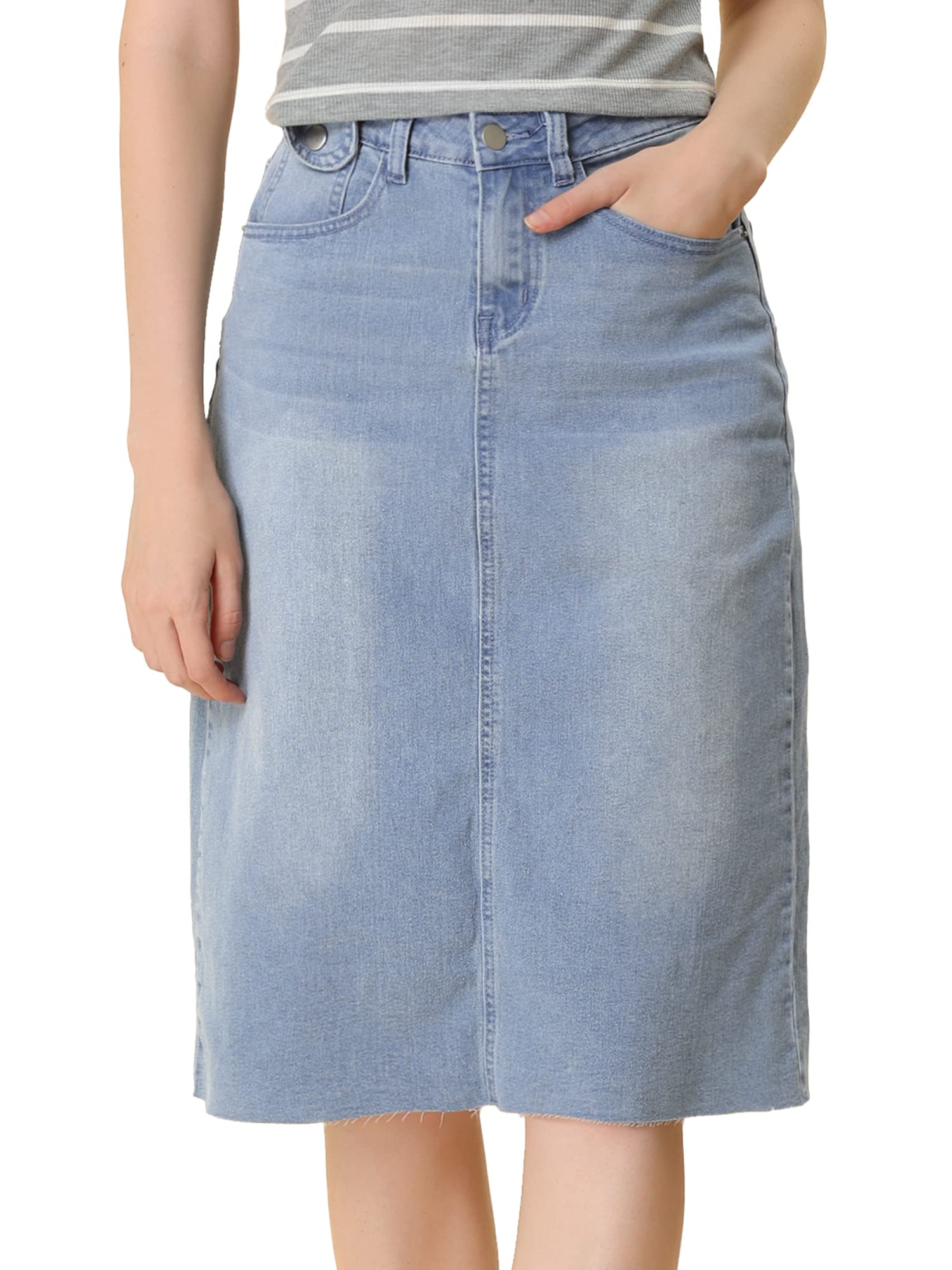 Allegra K Falda de mezclilla casual para mujer cintura alta trasera