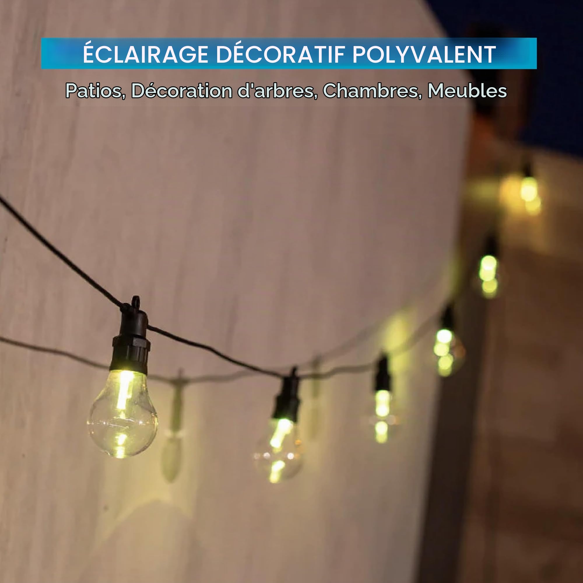 ALLEGRA-Guirlande lumineuse solaire & rechargeable d'extérieur 10 lumières LED Noir New Garden