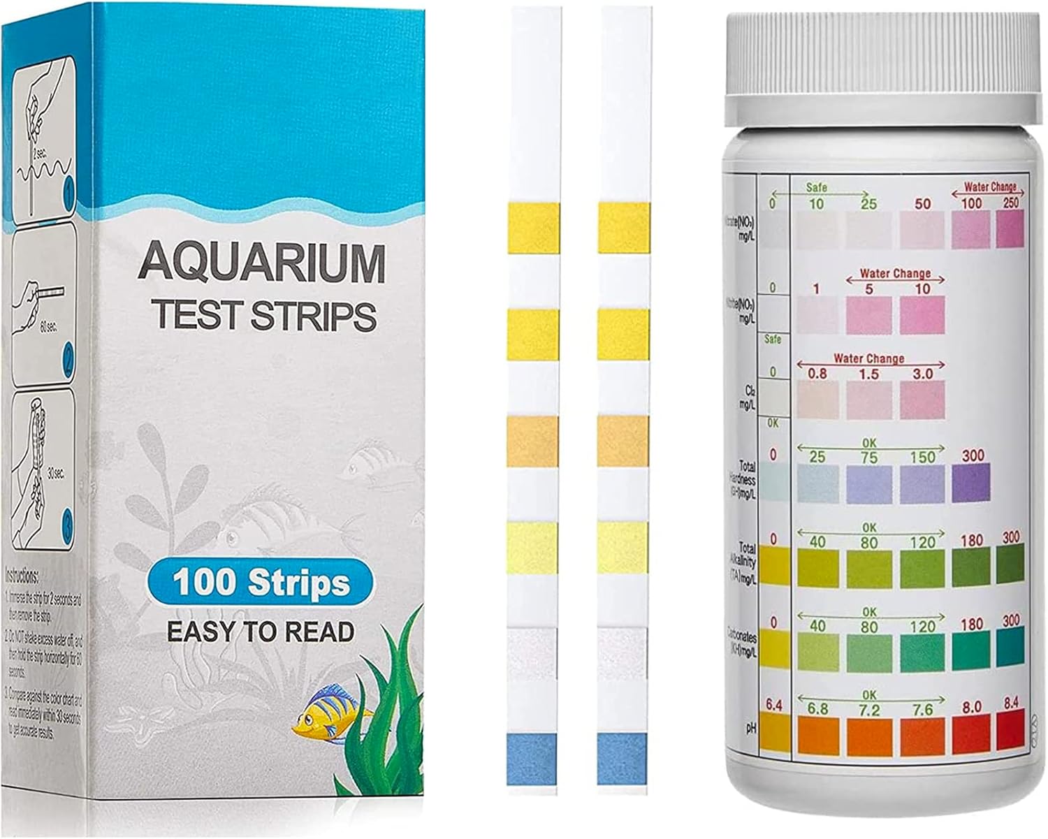 Gingersun 7 in 1 Aquarium Test Kit, Fish Tank Test Strips, 100 Strip