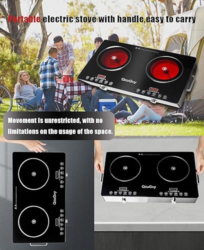 Miniatura 6 de Portable Infrared 2 Burner 3500 Electri Burner with 2 Hours Timer-Electric Hot Plate Touch Control Panel Adjustable Heating Power Glass Plate