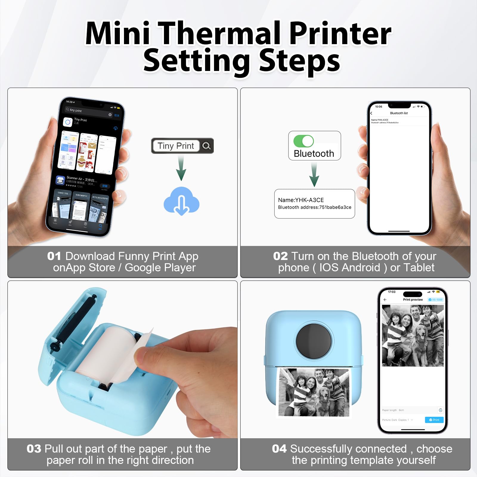 Mini Stampante Fotografica con Custodia, Mini Stampante Termica Stampante Fotografica Istantanea Portatile con 10 rotoli di carta Bluetooth Stampante Termica per Fotografica Note Elenco Memo