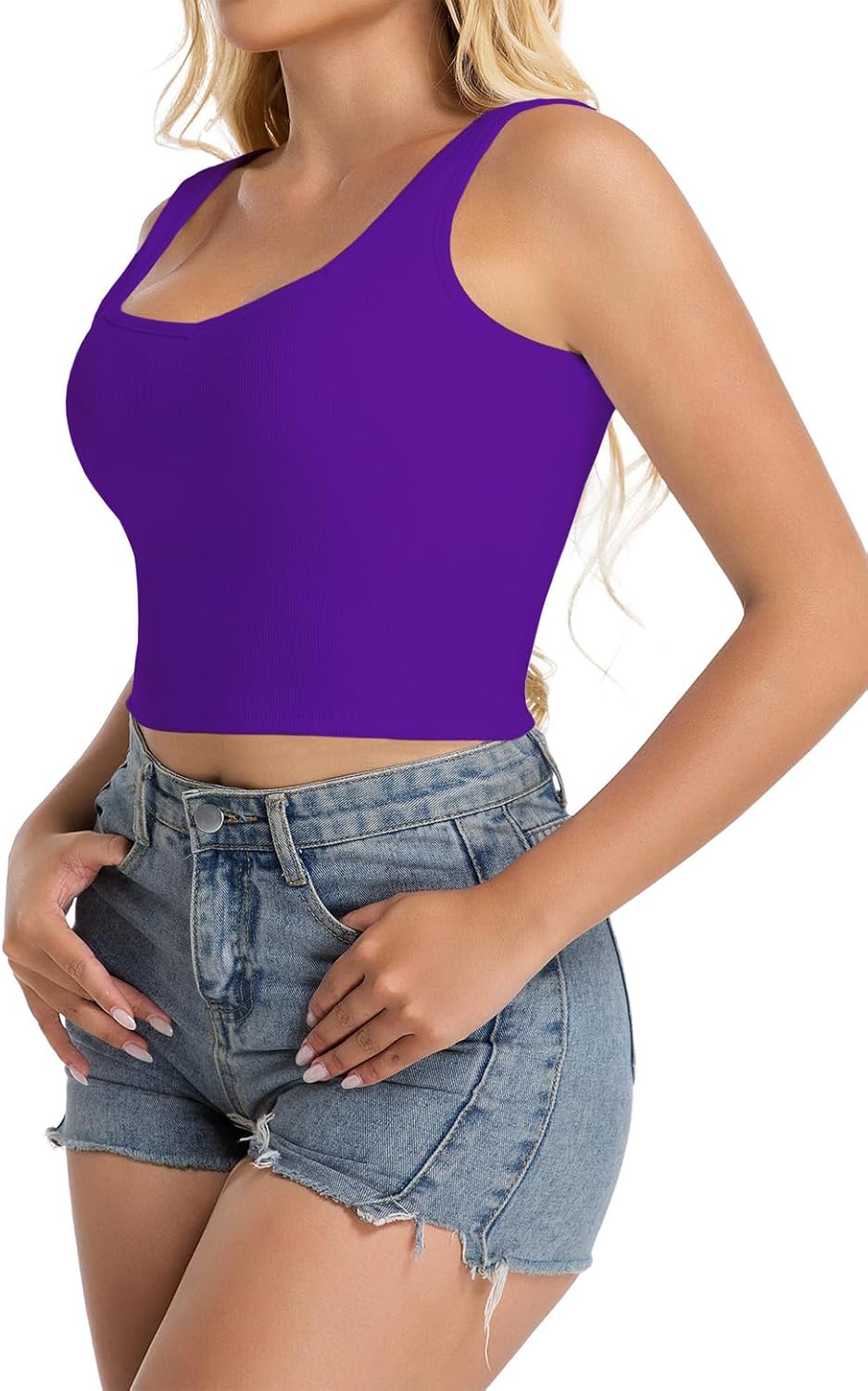 Women's Sleeveless Ribbed Tank Tops V Neck Stretchy Casual Basic Form Fitting Crop Tops - Image 3