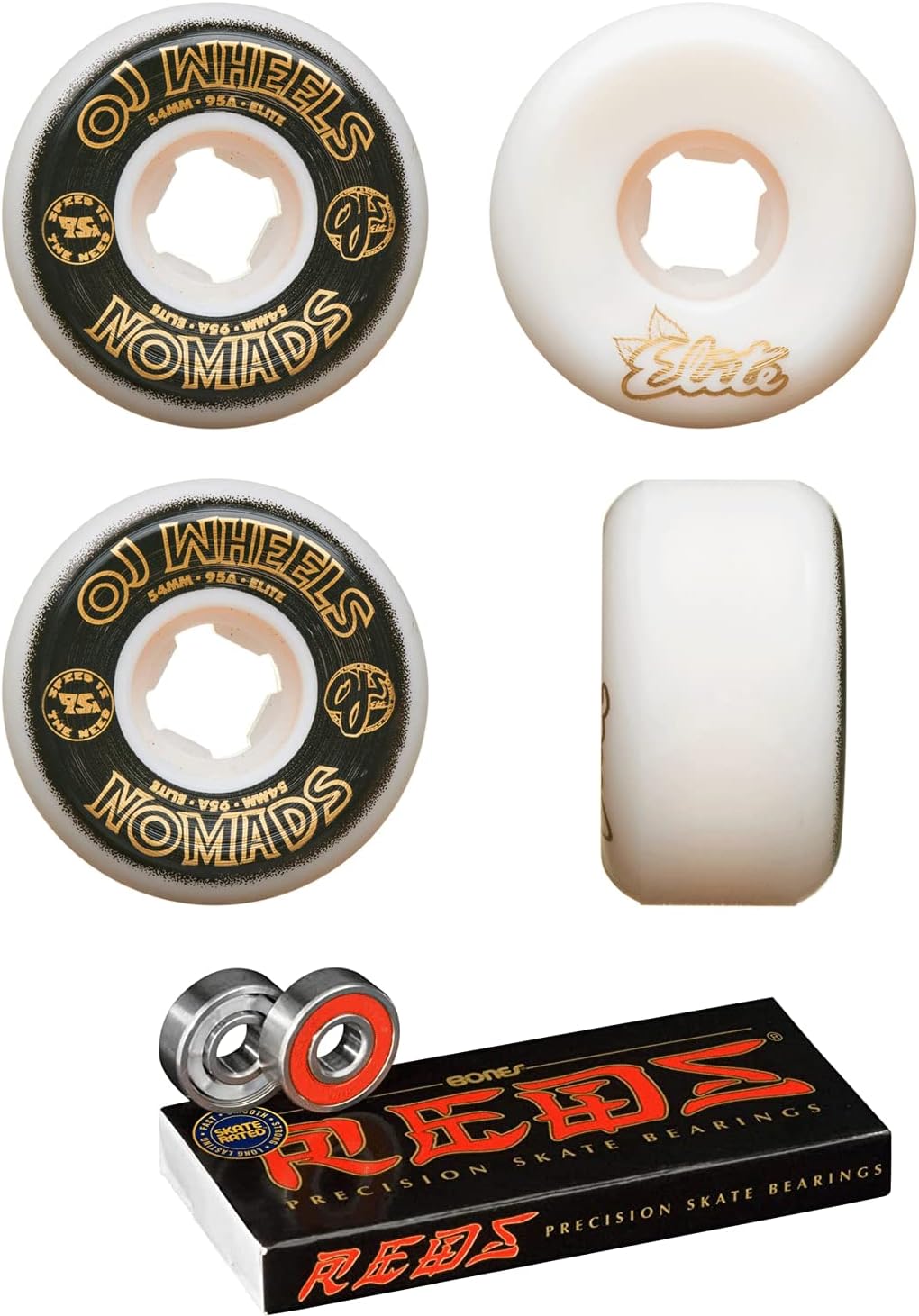 OJ III Wheels Skateboard Wheels 54mm Elite Nomads 95A with Bones Reds Bearings