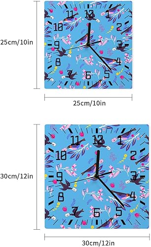 Miniatura 7 de Valentine's Day Wooden Wall Clock Silent Non Ticking, Blue Bird Love Letter Pink Flower Leaf Square Wall Clock Battery Operated, Decor Clock for