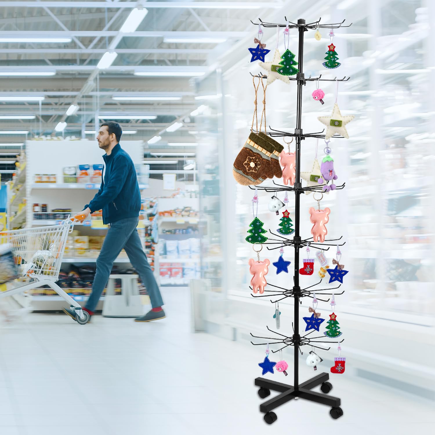 QWORK® 7 livelli espositore per articoli, espositore girevole in metallo, per cappelli, gioielli, calzini e sciarpe di seta, con ruote