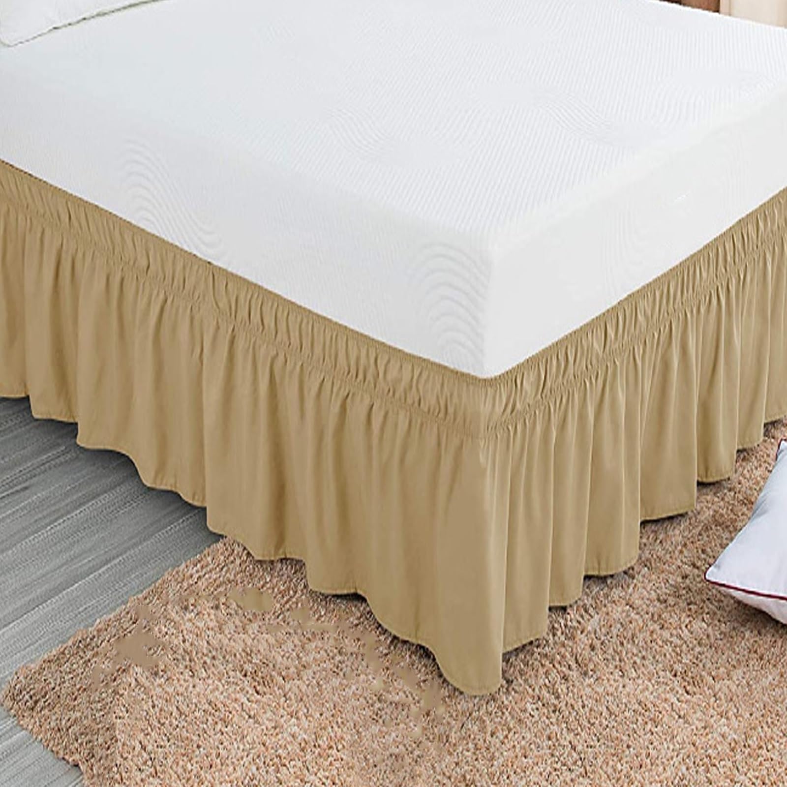 YHXAIQ Bed Skirt, Elasticized Bed Skirts & Valances, Easy to Install Valance with Drop Design, Polyester Bed Valance Double for Double Size Bed Frame & Platform(Khaki,180 x 220+45 cm)