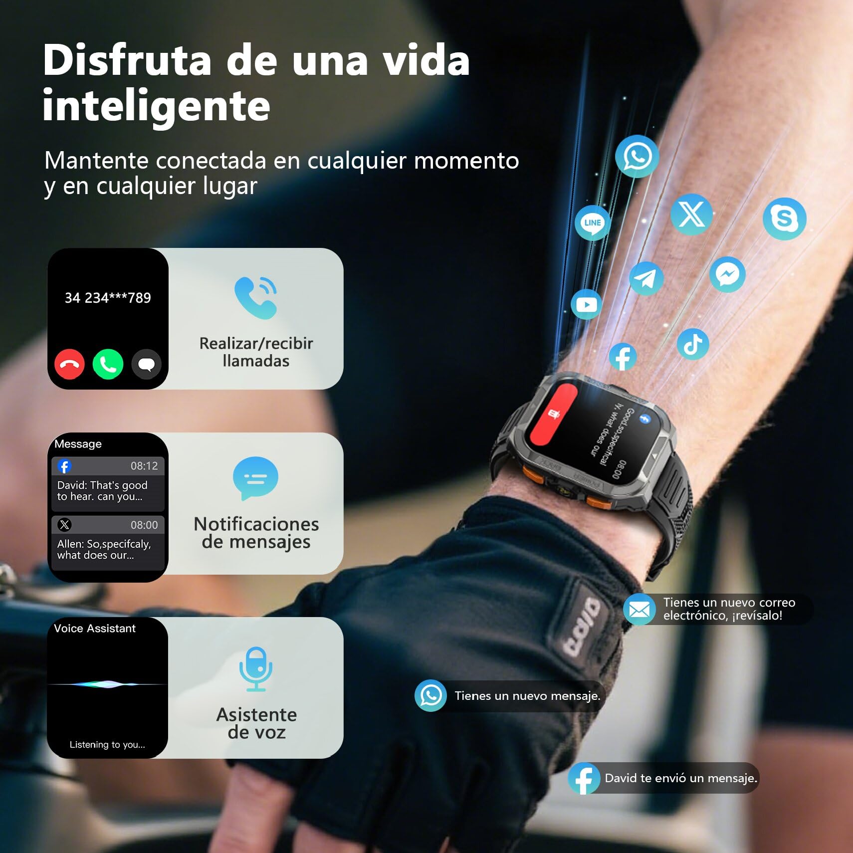 Blackview Reloj Inteligente Hombre Militar - GPS, Linterna, Brújula, AI, 1.91" Smartwatch Hombre con 100+ Modos Deportivos, Llamadas/Notificación, Pulsómetro/Oxímetro/Sueño, Pulsera Actividad, Negro