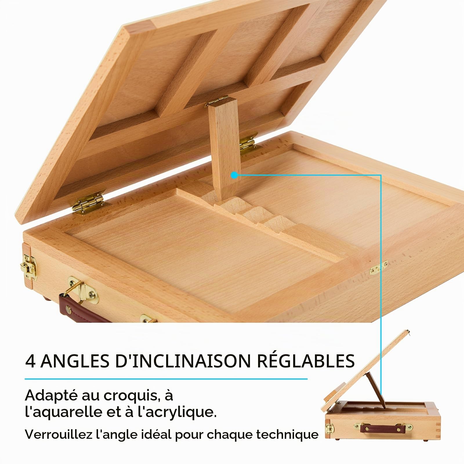 MEEDEN Chevalet de table en hêtre réglable et portable avec boîte de rangement et palette pour croquis, dessin et peinture