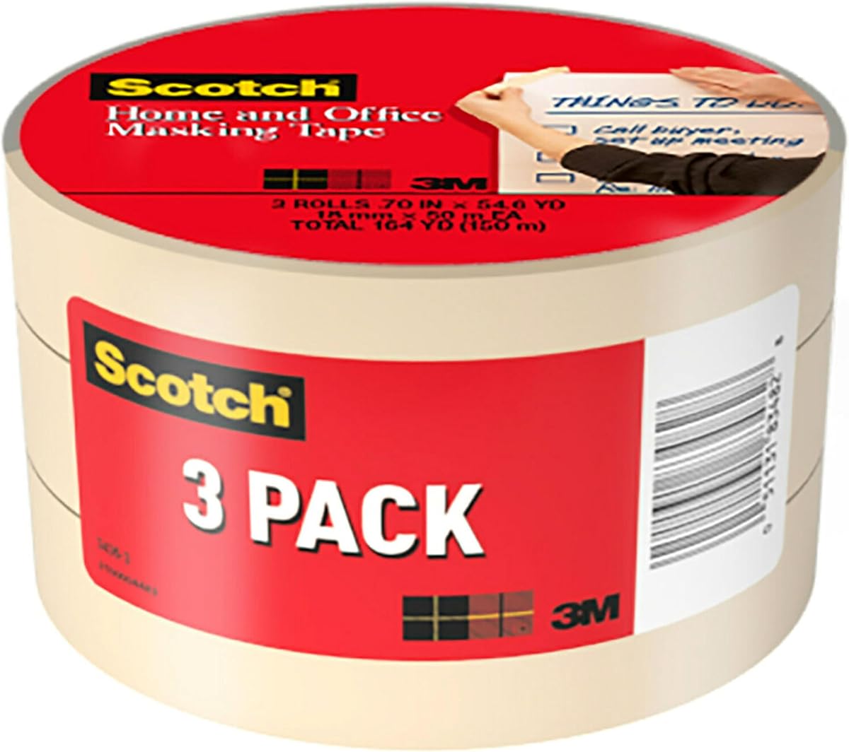 Cinta adhesiva, 3 rollos, 0,70 pulgadas x 54,6 yardas, ideal para uso diario, adhesivo fuerte, cinta adhesiva color canela (3436-3)
