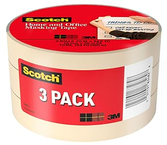 Scotch Masking Tape, 3 Rolls, 0.70 in x 54.6 yd, Great for Everyday Use, Strong Adhesive, Tan Masking Tape 3436-3