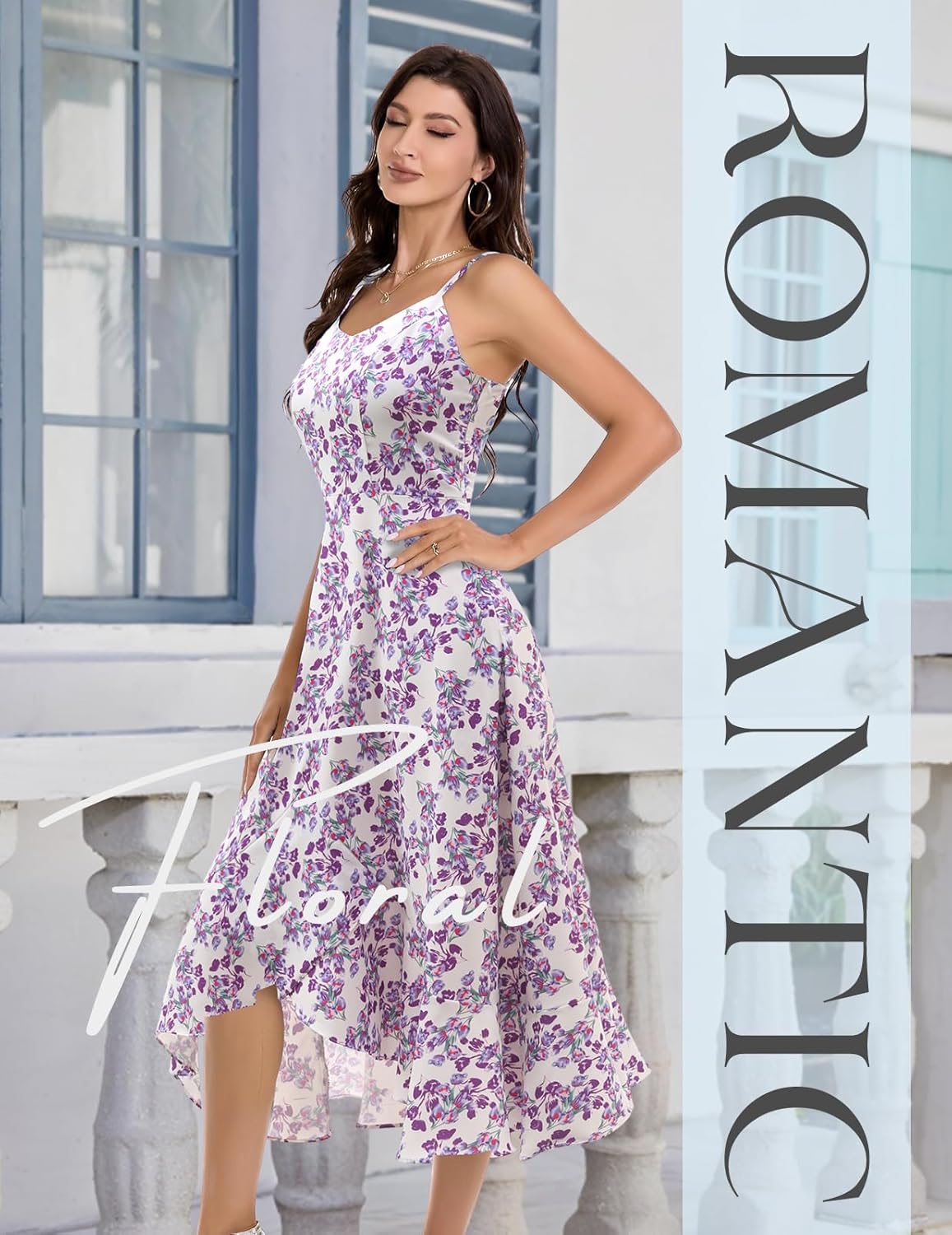 DRESSTELLS Women's Floral Summer Dress 2025, High Low Boho Spaghetti Casual Beach Sundress - Image 3