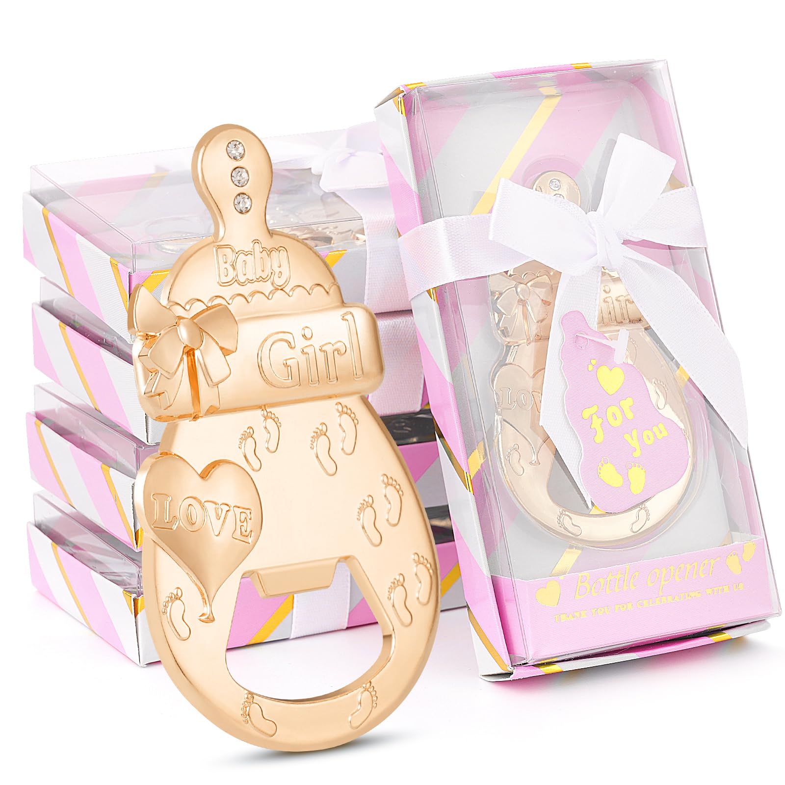 Orlabno Baby Shower Party Favors for Girl - 24 Pack Bottle Openers with Pink Gift Box Packaging for Guests, Decorations, Gifts & Game Prizes