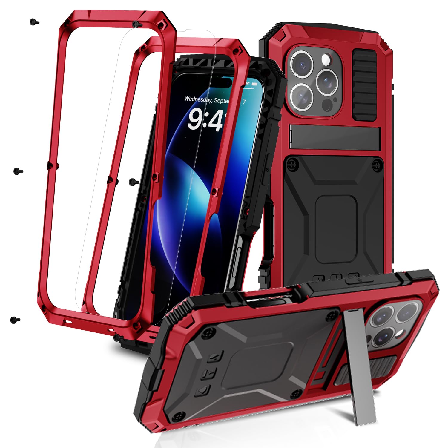 MIYIYQP Compatible for iPhone 16 Pro 5G Case with Stand Kickstand & Built-in Camera & Screen Protector