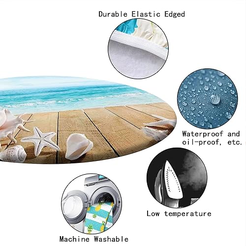 Miniatura 9 de Mantel con patrón de playa, borde elástico, impermeable, lavable, para mesas redondas de 22 a 27 pulgadas