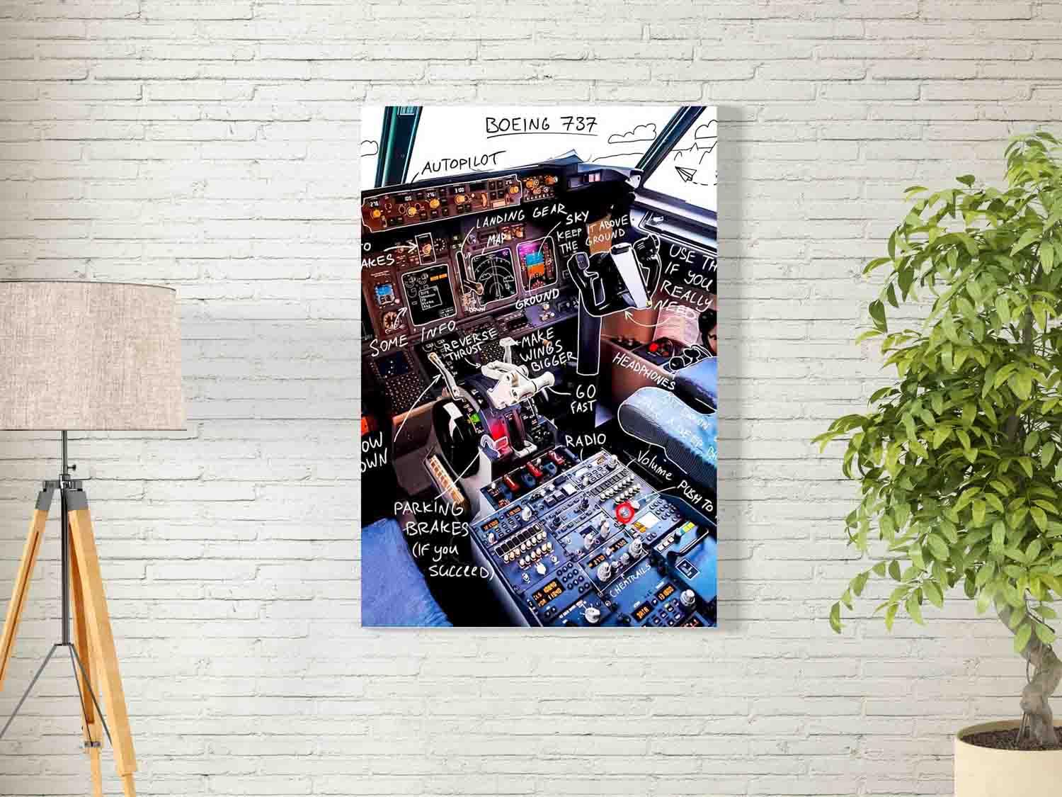 bpa Cockpit Boeing 737 Wall Art for Decoration easy to hang, 40x60cm, 1Pcs