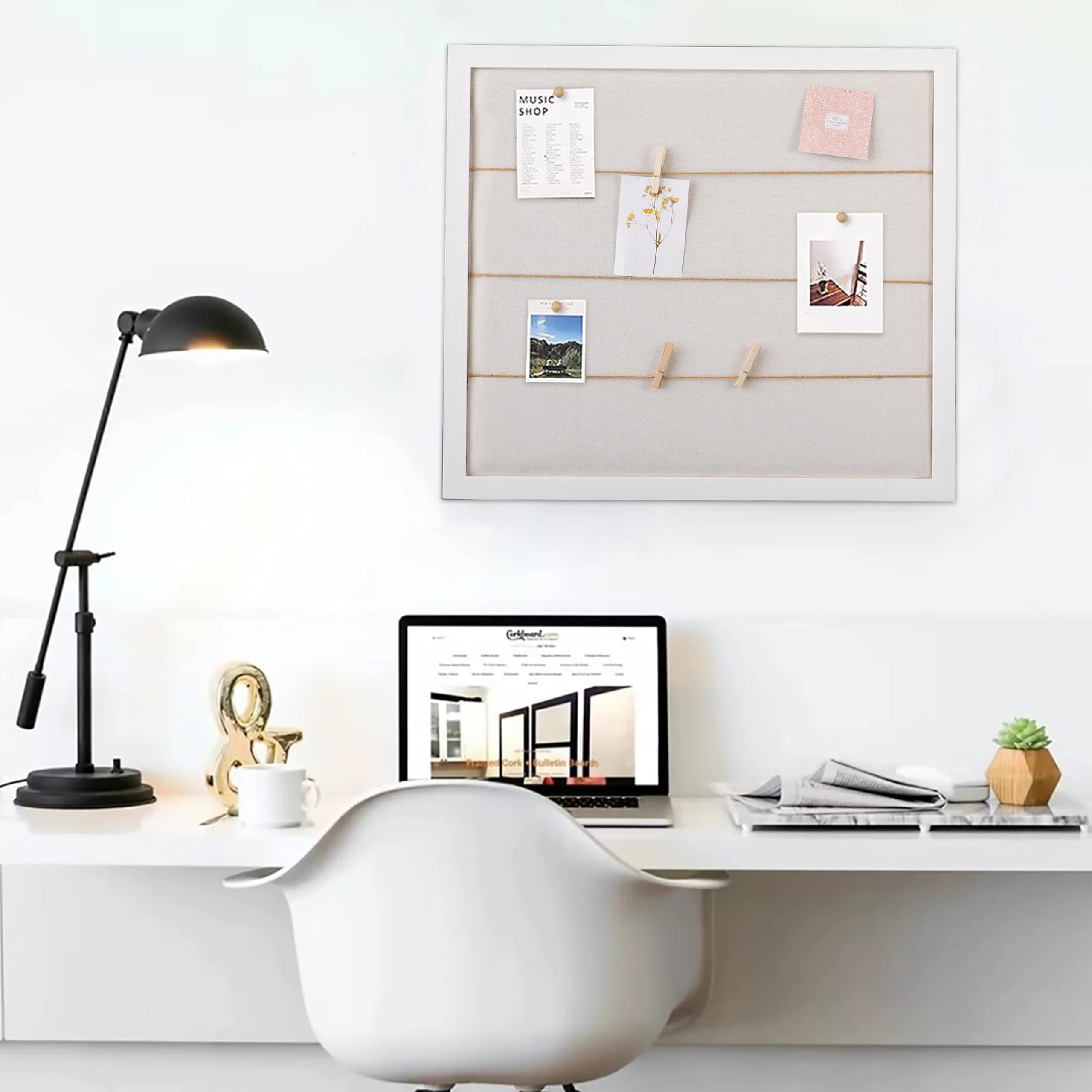 SOFE Pinnwand aus Leinen, rechteckig, Stoff, Pinnwände für Wände, hängende Foto-Display mit Clips, Holzrahmen, Nachrichtenbrett, Wandmontage, Sichttafel für Wohnzimmer, Schlafzimmer, Wanddekoration