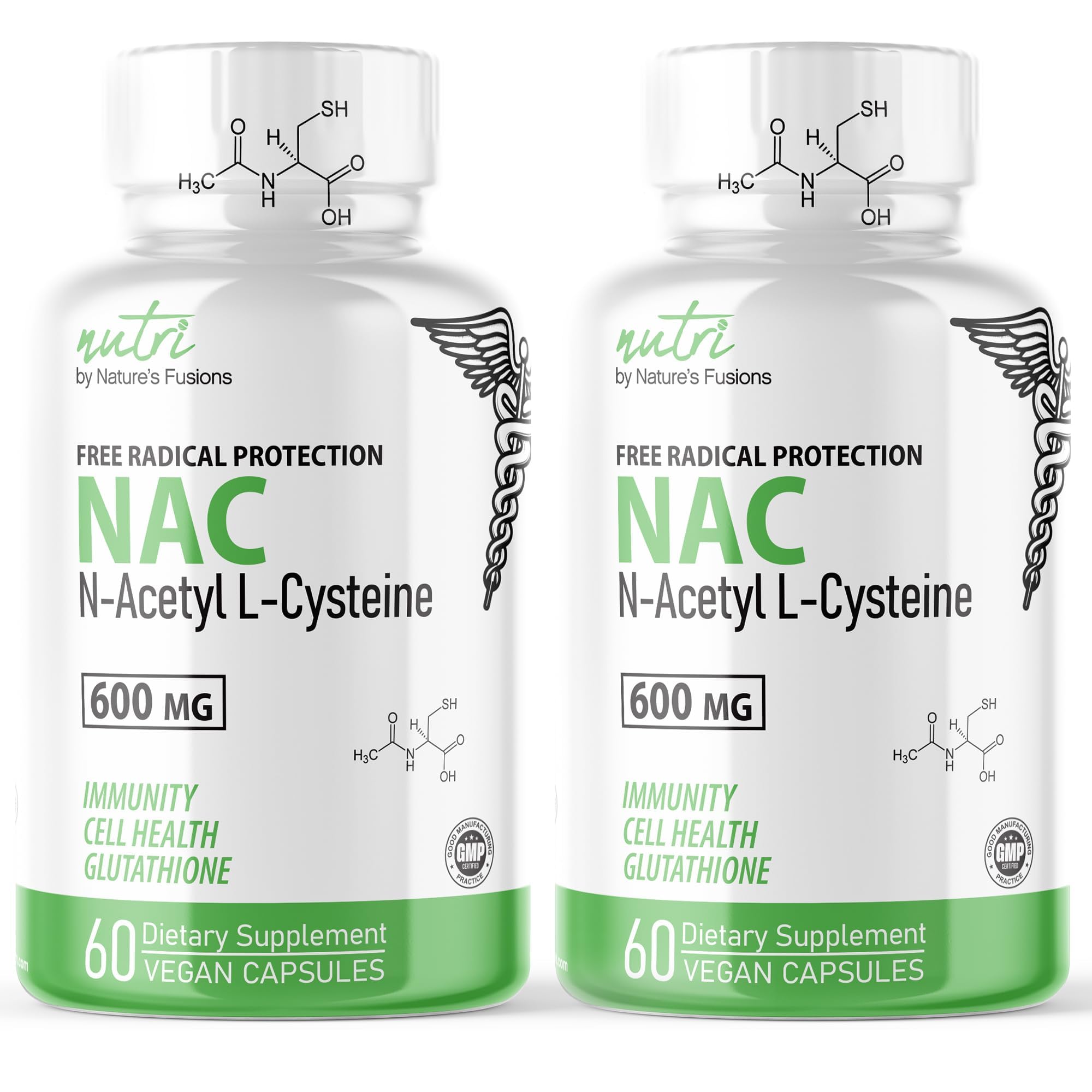Nutri NAC N-Acetyl Cysteine 600mg - Liver & Lung Support - 60 Caps (2 Pk) 60 Count (Pack of 2)