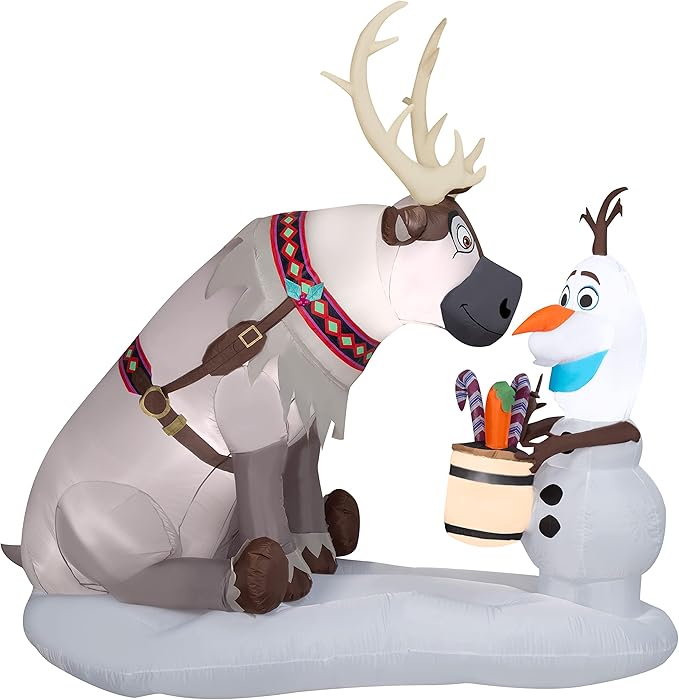 Gemmy Airblown Inflatable Olaf and Sven with Candy Canes 7 Feet