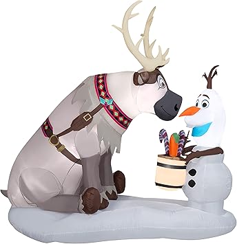 Gemmy Airblown Inflatable Olaf and Sven with Candy Canes 7 Feet