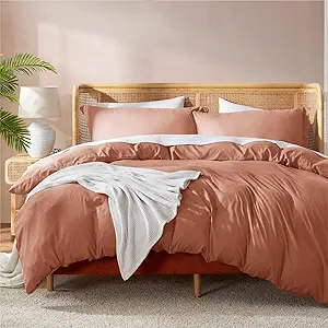 Nestl Rust Duvet Cover Full Size - Soft Double Brushed Full Size Duvet Cover Set, 3 Piece, with Button Closure, 1 Duvet Cover 80x90 inches and 2 Pillow Shams