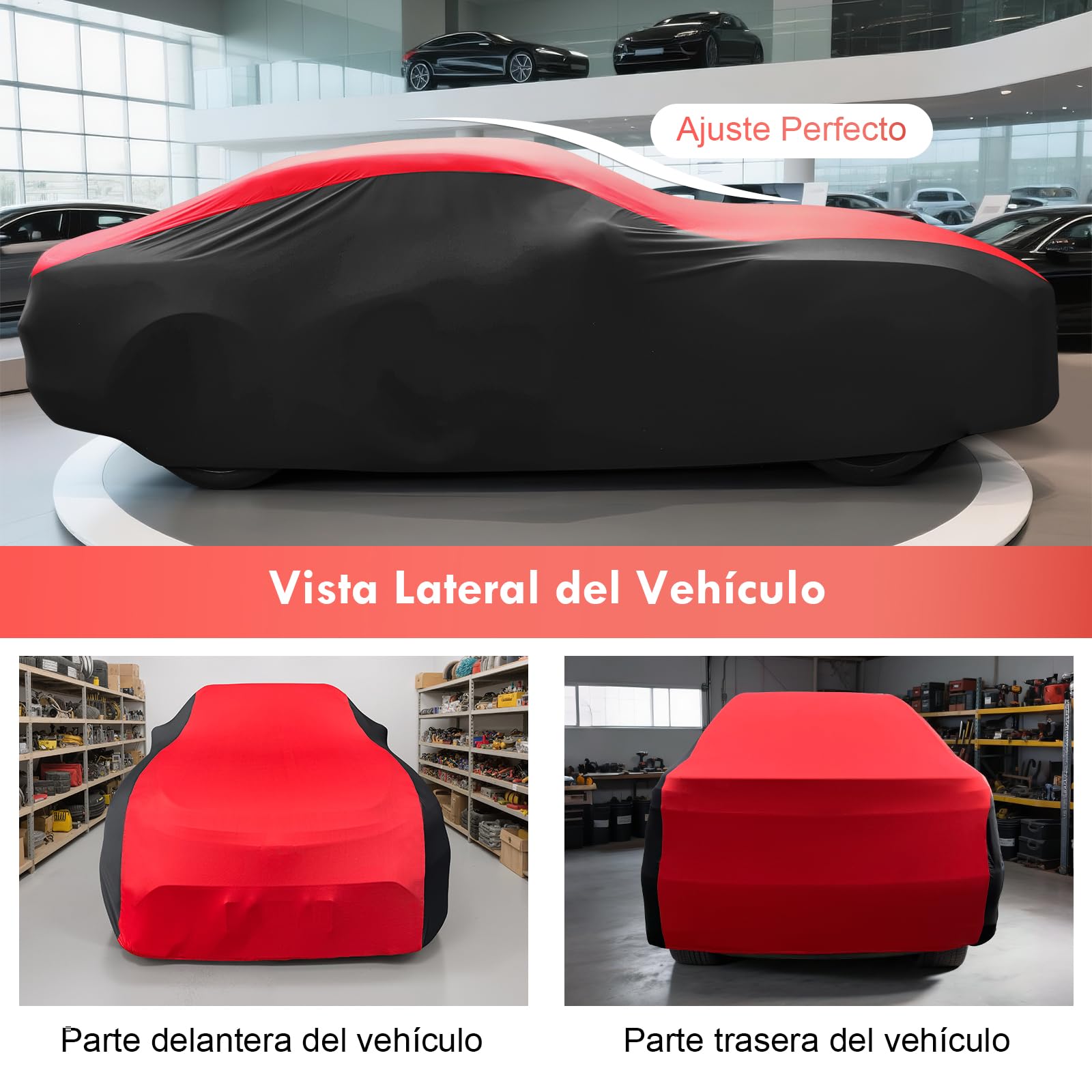 Funda Coche EláStica Interior, Funda para Coche Universal para Deportivo, SUV Mediano, Dedán de Lujo, Transpirable y a Prueba de Polvo, Suave y CóModo, Ajustado, Negro y Rojo, XL