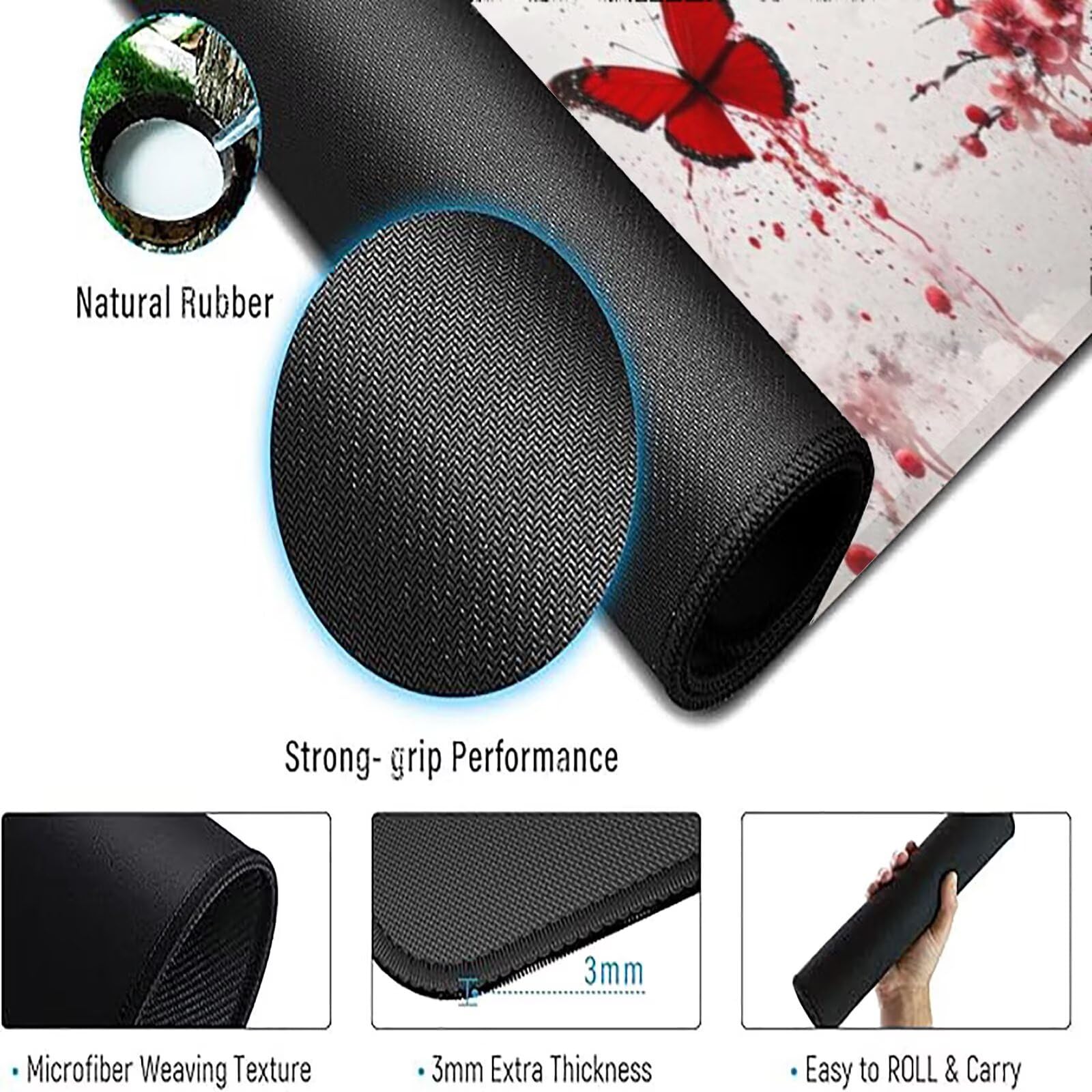 Podkładka pod mysz dla graczy bordowa podkładka pod mysz XXL 1600 x 800 mm mata biurkowa podkładka pod mysz motyl wodoodporna podkładka pod mysz do gier szyte krawędzie poprawia precyzję i szybkość