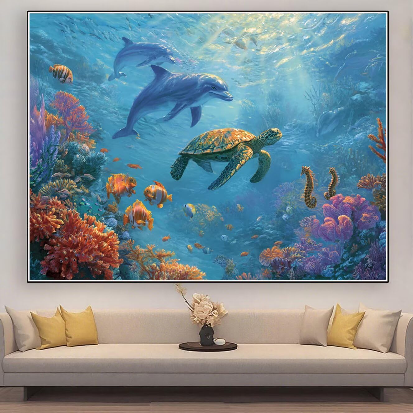 Diamentowe malowanie żółw morski diament malarstwo dorośli delfin 2025 DIY cyrkonie diamentowe malowanie rzemiosło dorosły, mozaika haftowane obrazy diamentowe, dekoracja ścienna 100x70 cm zhad647