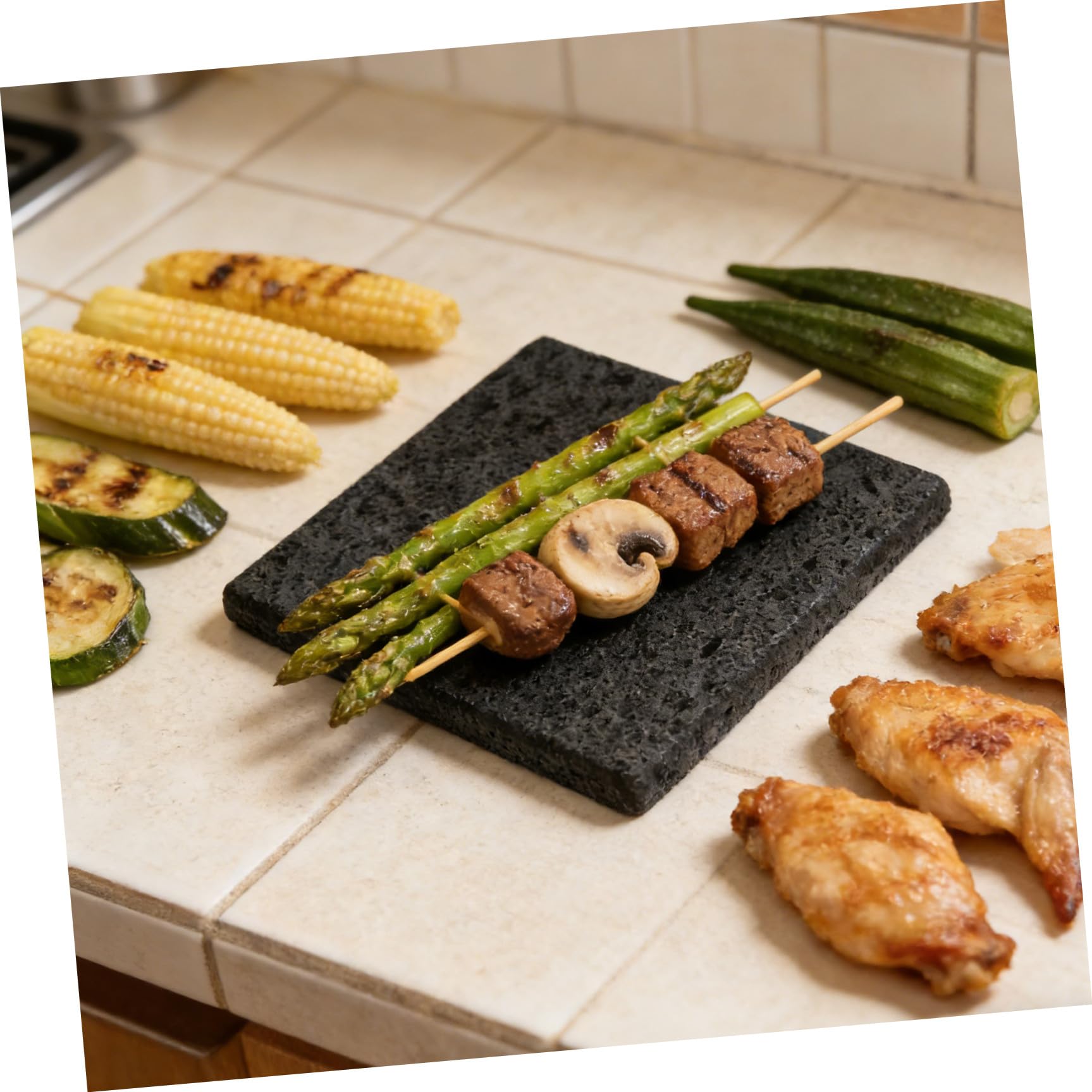 Gatuida Pietra Lavica per Barbecue Coreano in Pietra Naturale Nero, Resistente al Calore e Facile da Pulire, Piastra Rettangolare per Grigliare Pesce e Verdure in Cucina Indoor