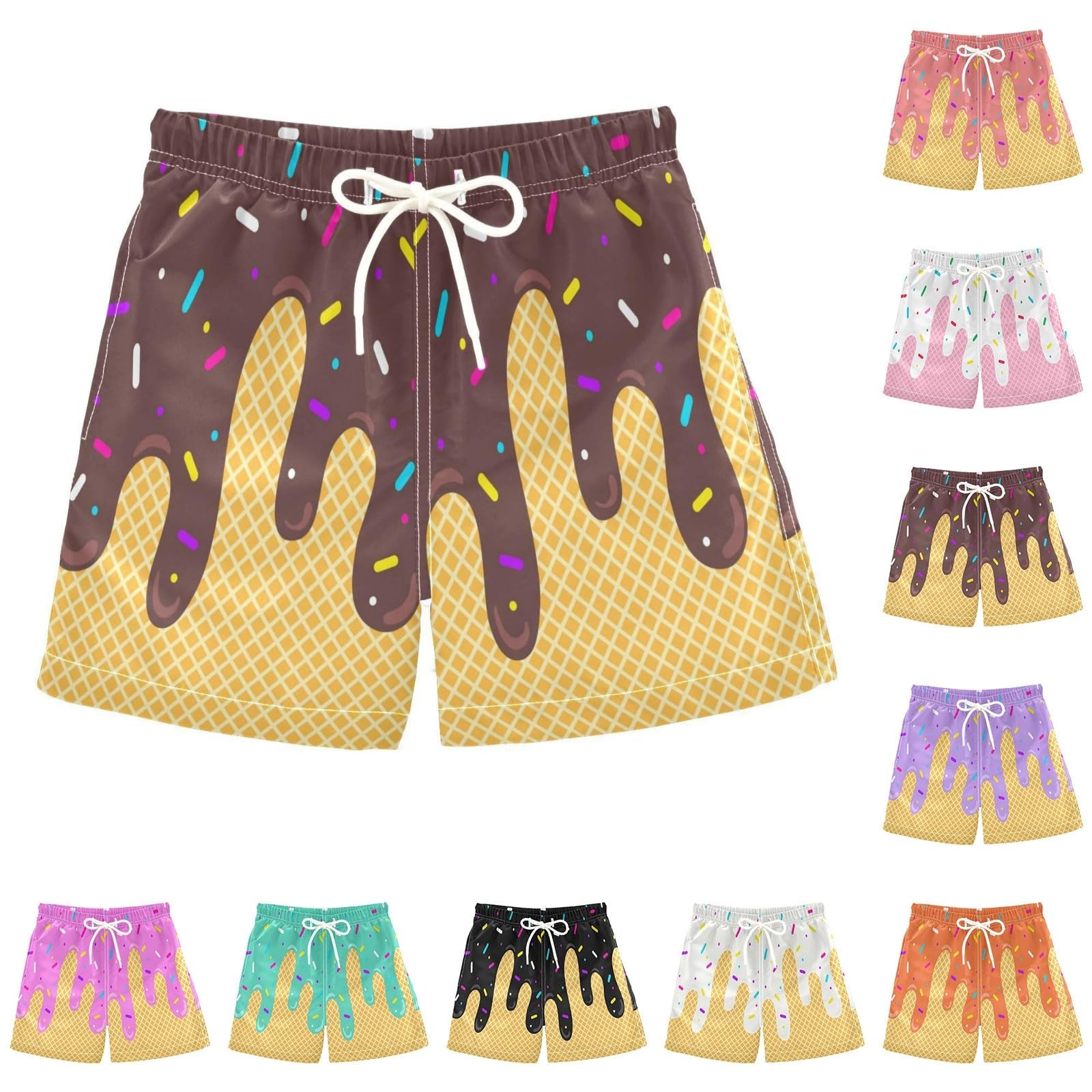 Ice Cream Shorts Boys Summer Kids Ice Cream Drip Baseball Lifestyle Shorts | Back To School Outfits,2-14 Years,Cute Preppy Ice Cream Drip Baseball