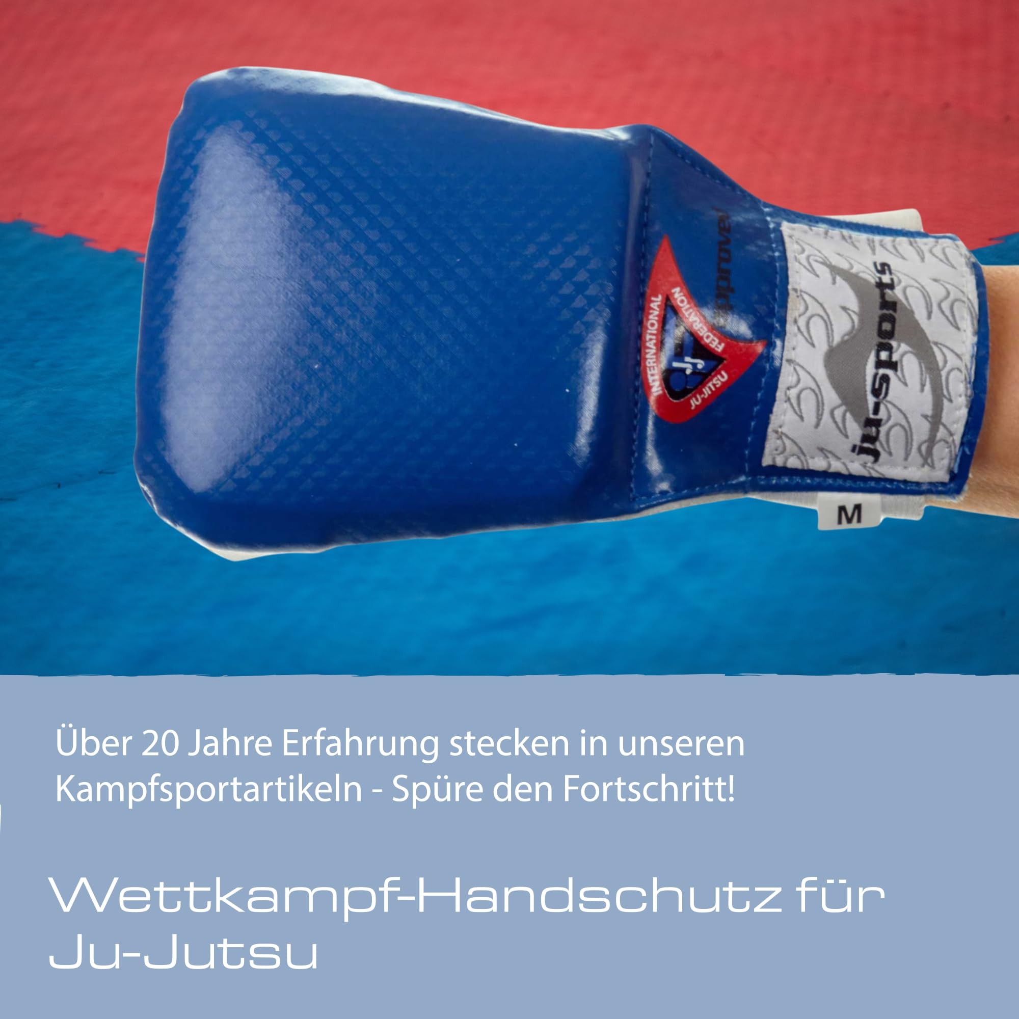 Ju-Sports Handschutz Ju Jutsu Pro Quick - blau, PU & Leder I Hochwertiger Wettkampf Handschoner für Kampfsport mit Elastikschlaufe I Für Damen, Herren, Jugendliche & Kinder I Größe S