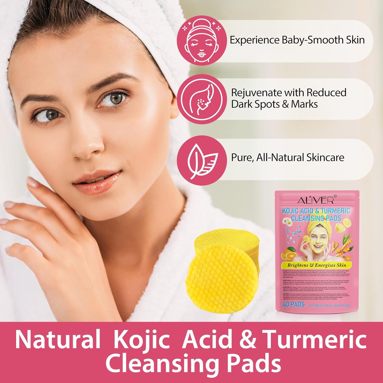 Turmeric Cleansing Pads for Dark Spots 40pcs - Turmeric Face Pads for Acne - Infused Foaming Exfoliating Pads - Organic Cotton - Gentle & Non-Irritating for Face Body - Image 9