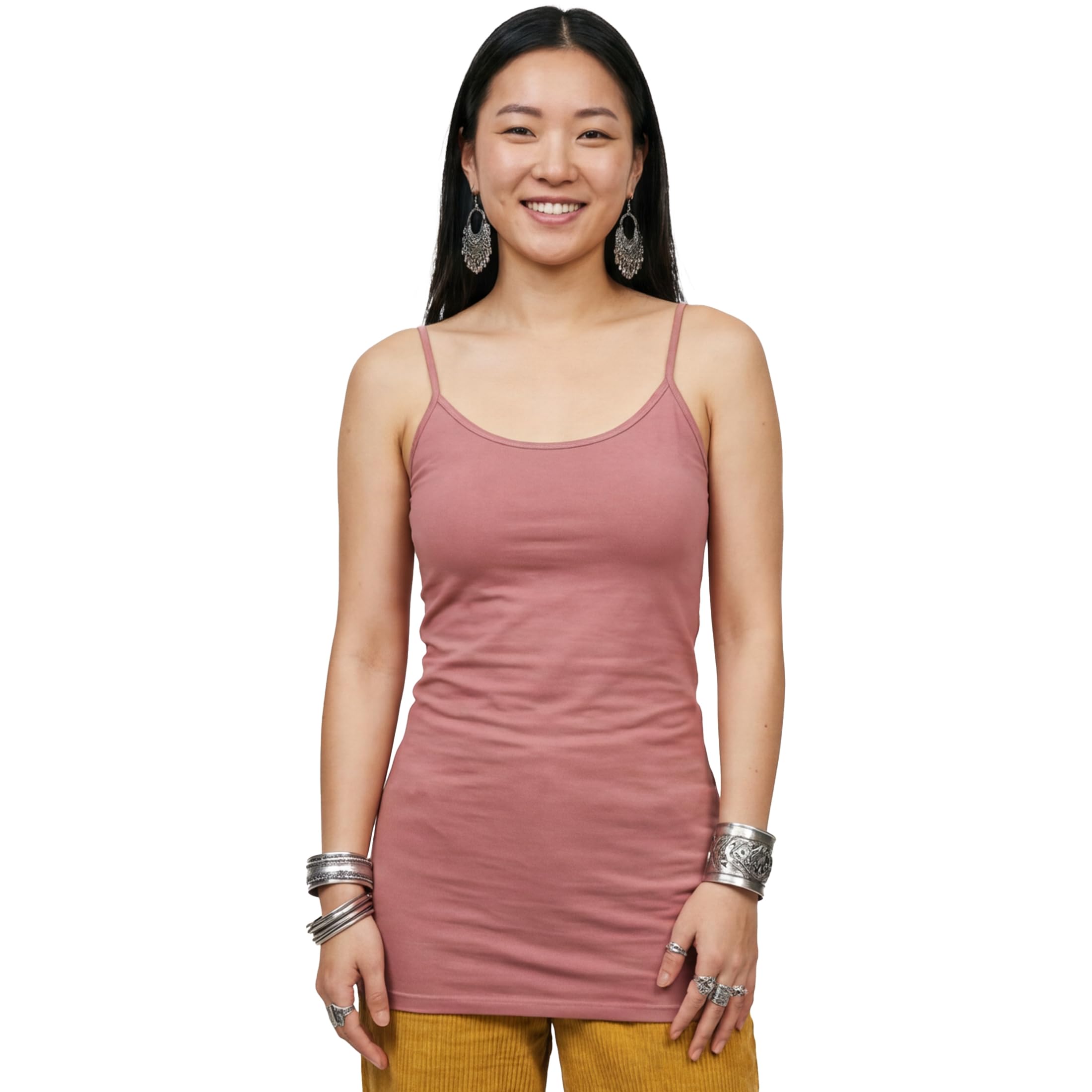 Emmalise Women's Basic Casual Long Camisole Adjustable Strap Cami Layering Top