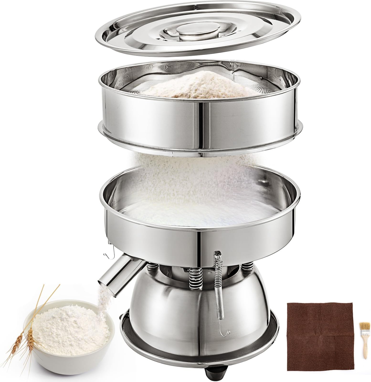VEVOR Automatic Electric Vibrating Sieve 110V 50W Sifter Shaker Machine 1150 r/min for Flours, Herbal Powder, 40+60 Mesh, Silver