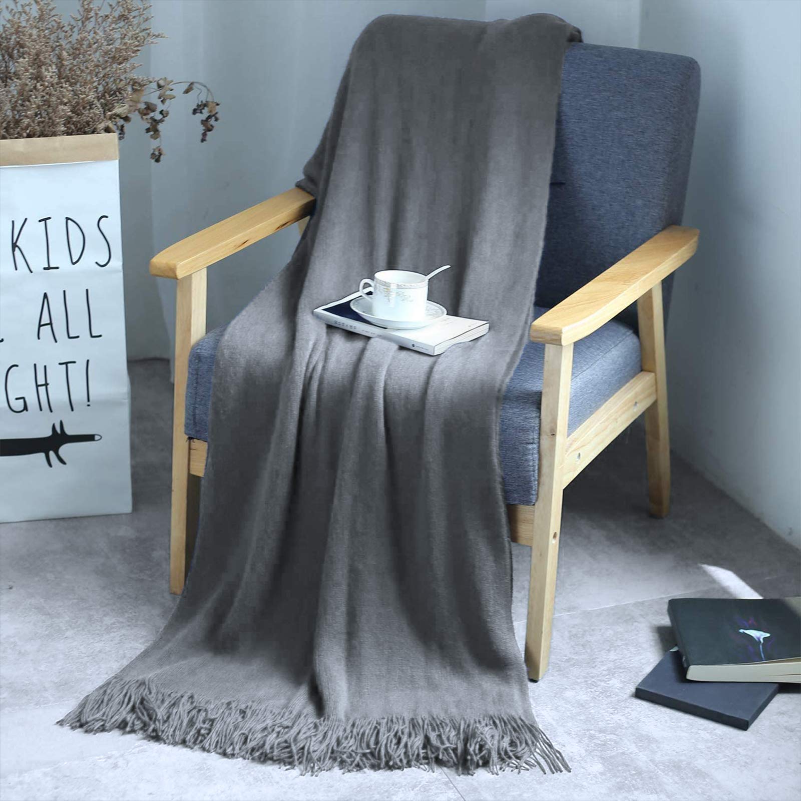 LAGHCAT Throw Blankets with Tassels, Textured Soft Throw Blankets for Couch, Warm Cozy Fluffy Lightweight Knitted Decorative Blanket for Bed Sofa Chair, 50×60 inches