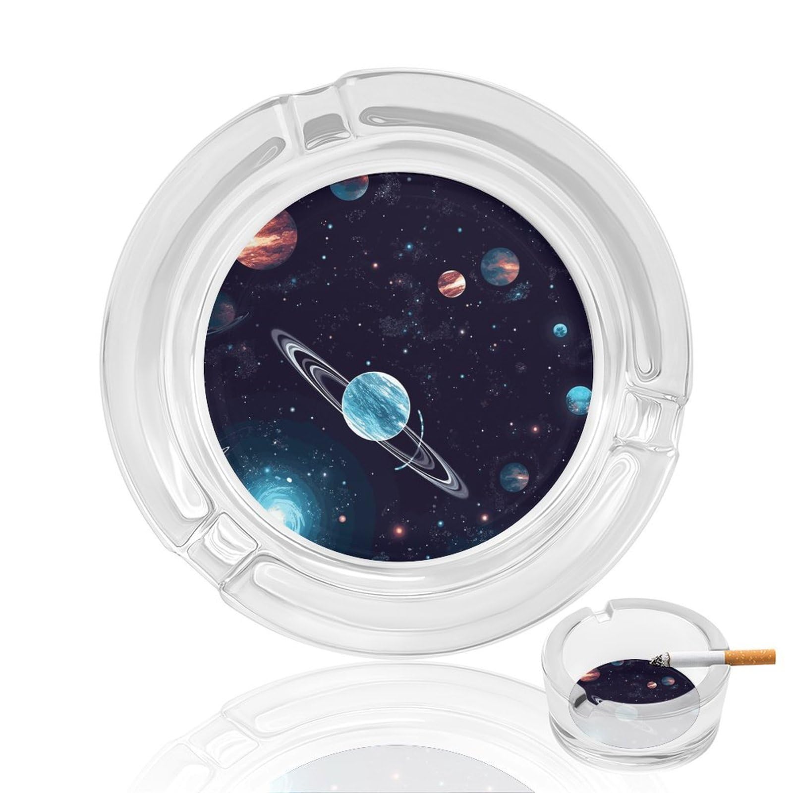 Galaxy Decor Glass Ashtray for Cigarette,Cigarette Ashtray for Indoor Or Outdoor Use,Cigar ash trays case with 3 Notches-Glass Decor Gift for Men Smokers
