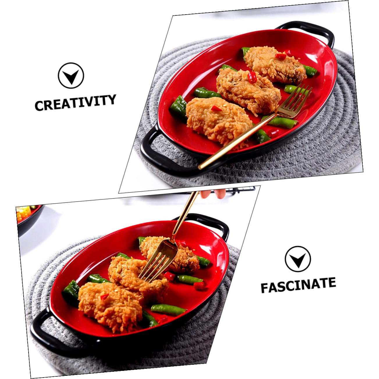 NUOBESTY Keramik Backform mit Doppelgriffen Hitzebeständig Kratzfest Ofenfest Mikrowellengeeignet Spülmaschinenfest Eleganter Roter und Schwarzer Auflaufform für Salat Braten Backen