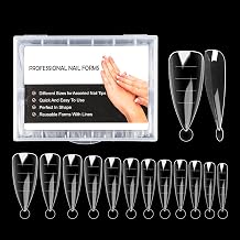 Clear Dual Forms Acrylic Nail System UV Gel Nail Mold Full Cover Fasle Nail Tips with Scale 12 Size Manicure Pedicure Tools for Polygel Nail Tips 120 Water drops Dual Forms