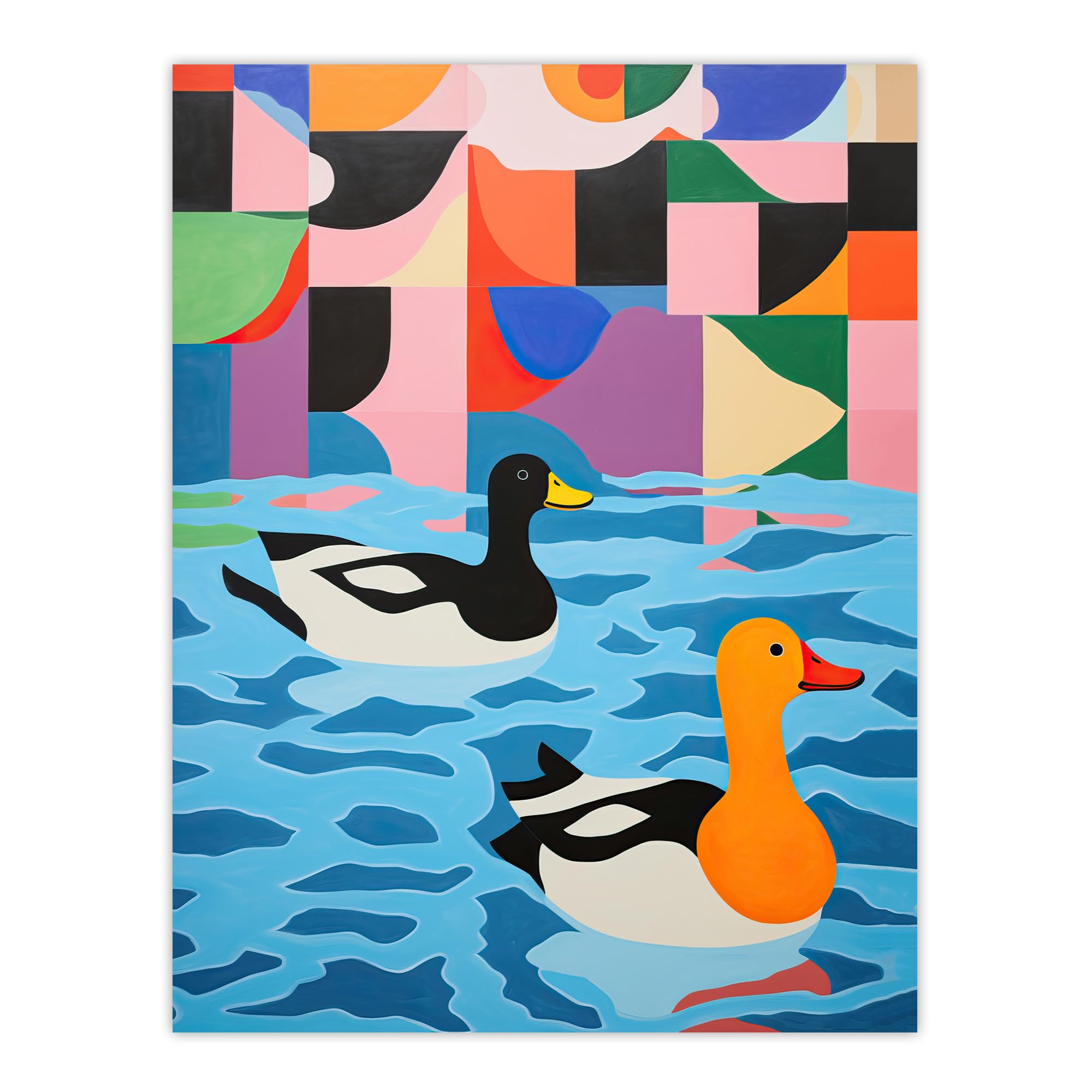 Wee Blue Coo Bathtime Buddies Vibrant Oil Painting Abstract Bath Ducks in Water Extra Large XL Wall Art Poster Print