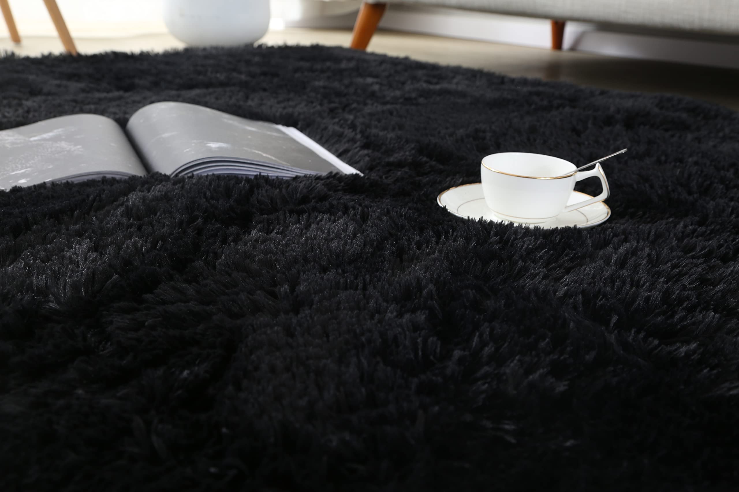 Tappeto Shaggy Morbido Per Camera Bambini O Soggiorno - Antiscivolo, Facile Da Pulire, Nero 80x160 Cm