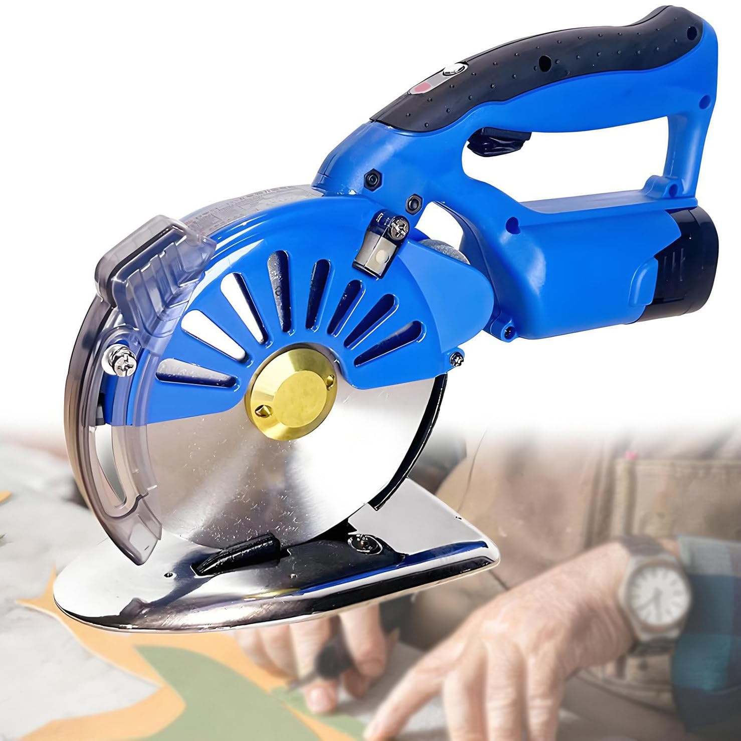 Máquina de corte eléctrica giratoria inalámbrica de tela, 5 velocidades ajustables con 1.1 pulgadas de grosor, cargador de batería incluido, ideal para tela multicapa, tela y cuero