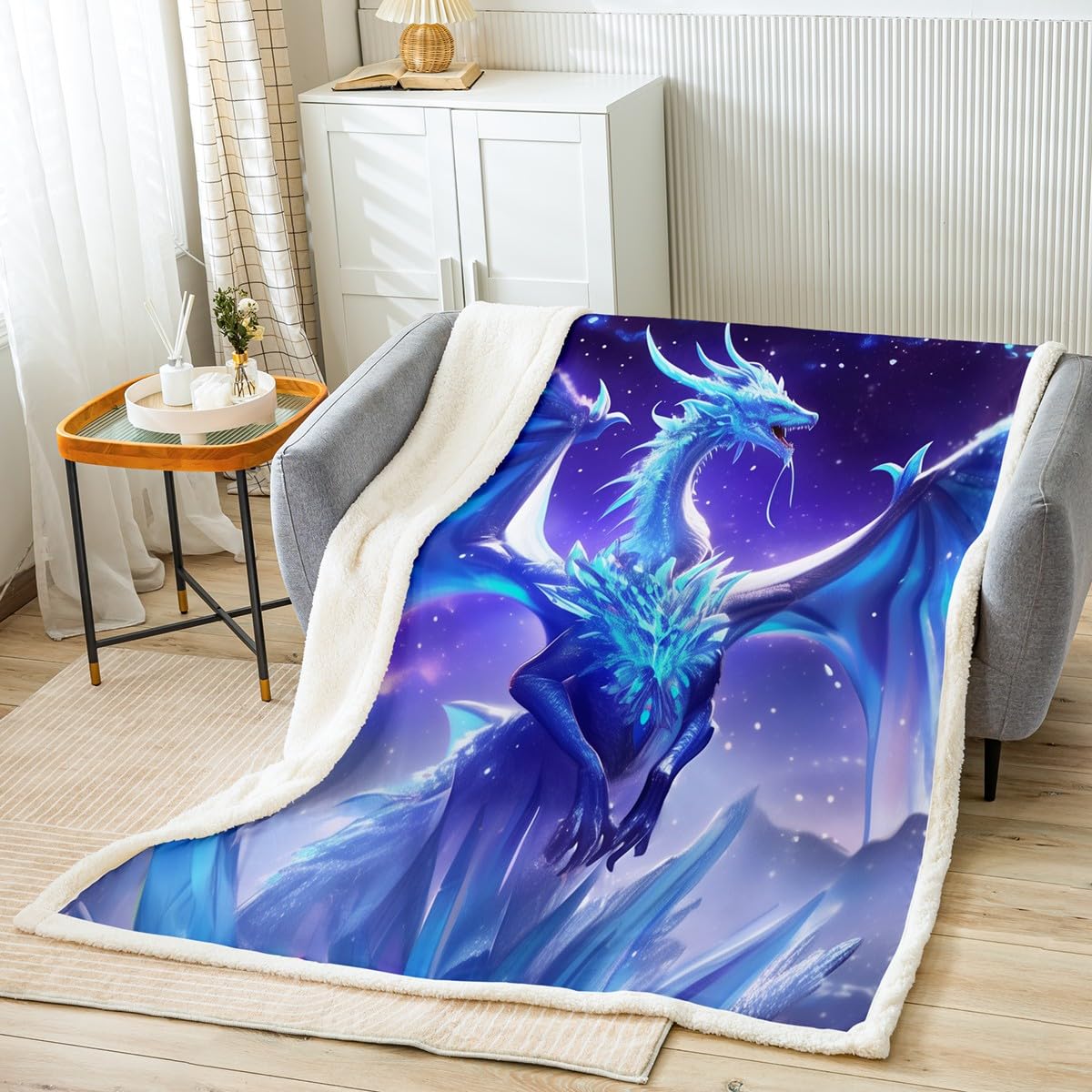 Feelingyou Blue Dragon Throw Blanket Dragon Fleece Blanket Snow Mountain Bed Blanket For Couch Or Bed Diamonds Blanket Soft Warm Lightweight For Kids Adults Women Gift(40X50 Inches)