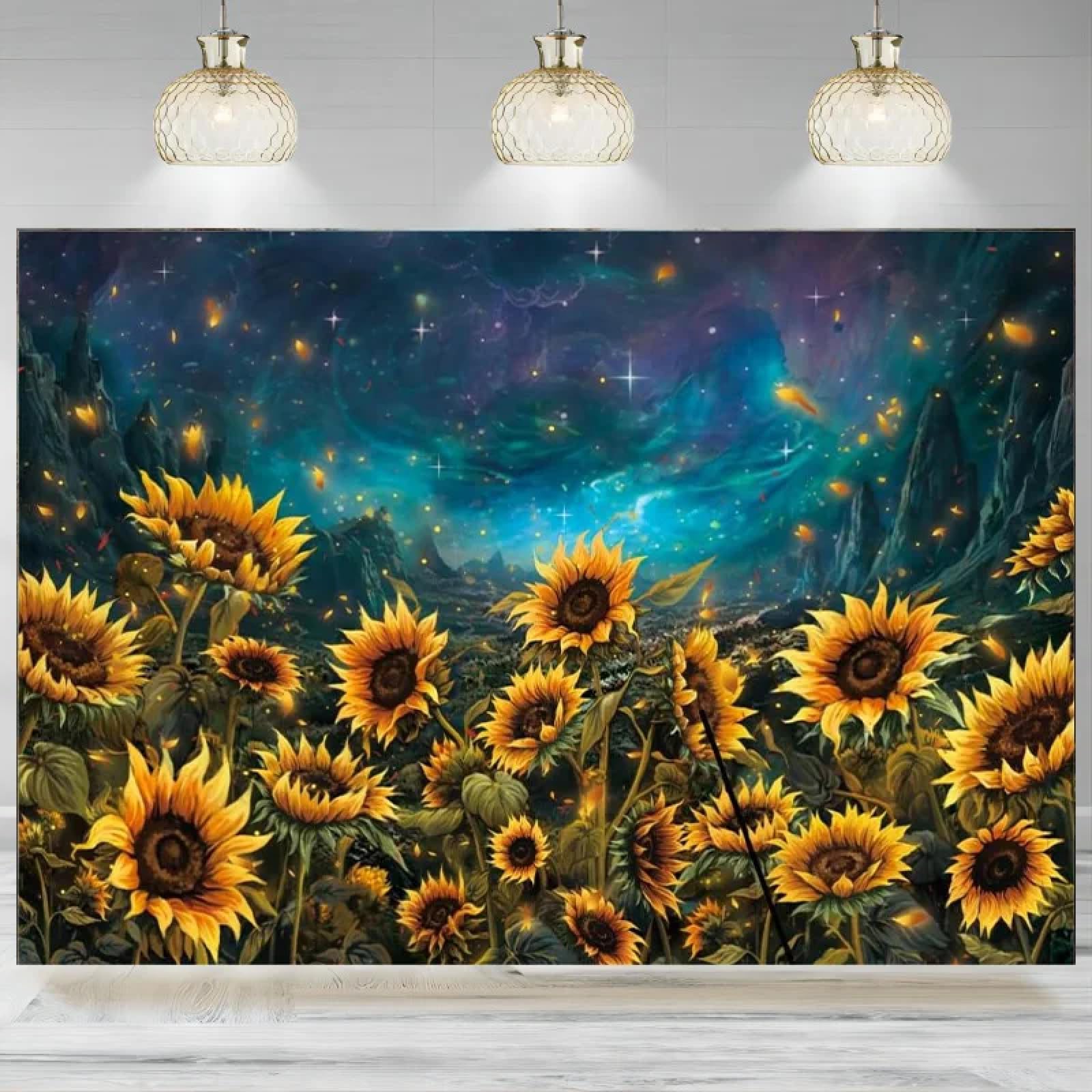 Galaxy Space tło fotograficzne jesień żółte kwiaty rośliny gwiaździste niebo góra, natura, tło urodzinowe, baner 440 x 300 cm